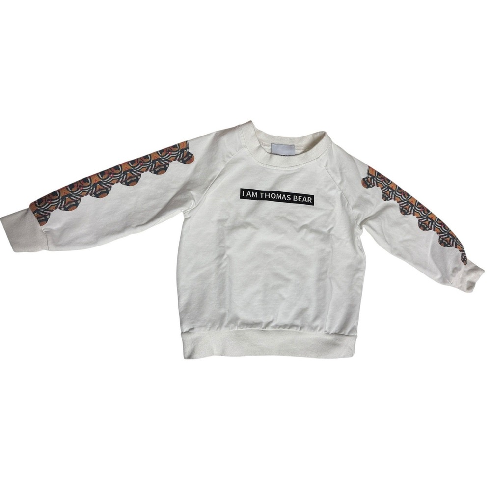 Burberry Kids Size 3/4Y 100cm White Thomas Bear Graphic Logo Tape Long‎ Sleeves